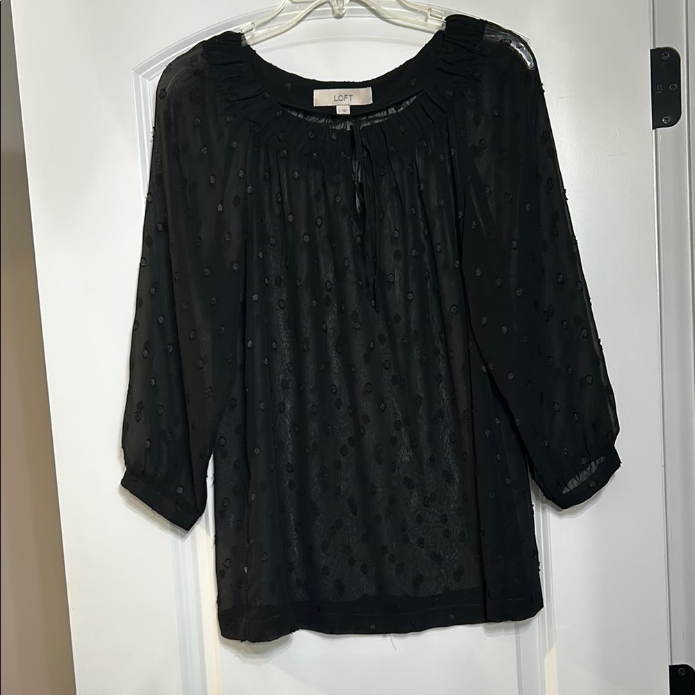 LOFT Black Polka Dotted Women's Sheer Top